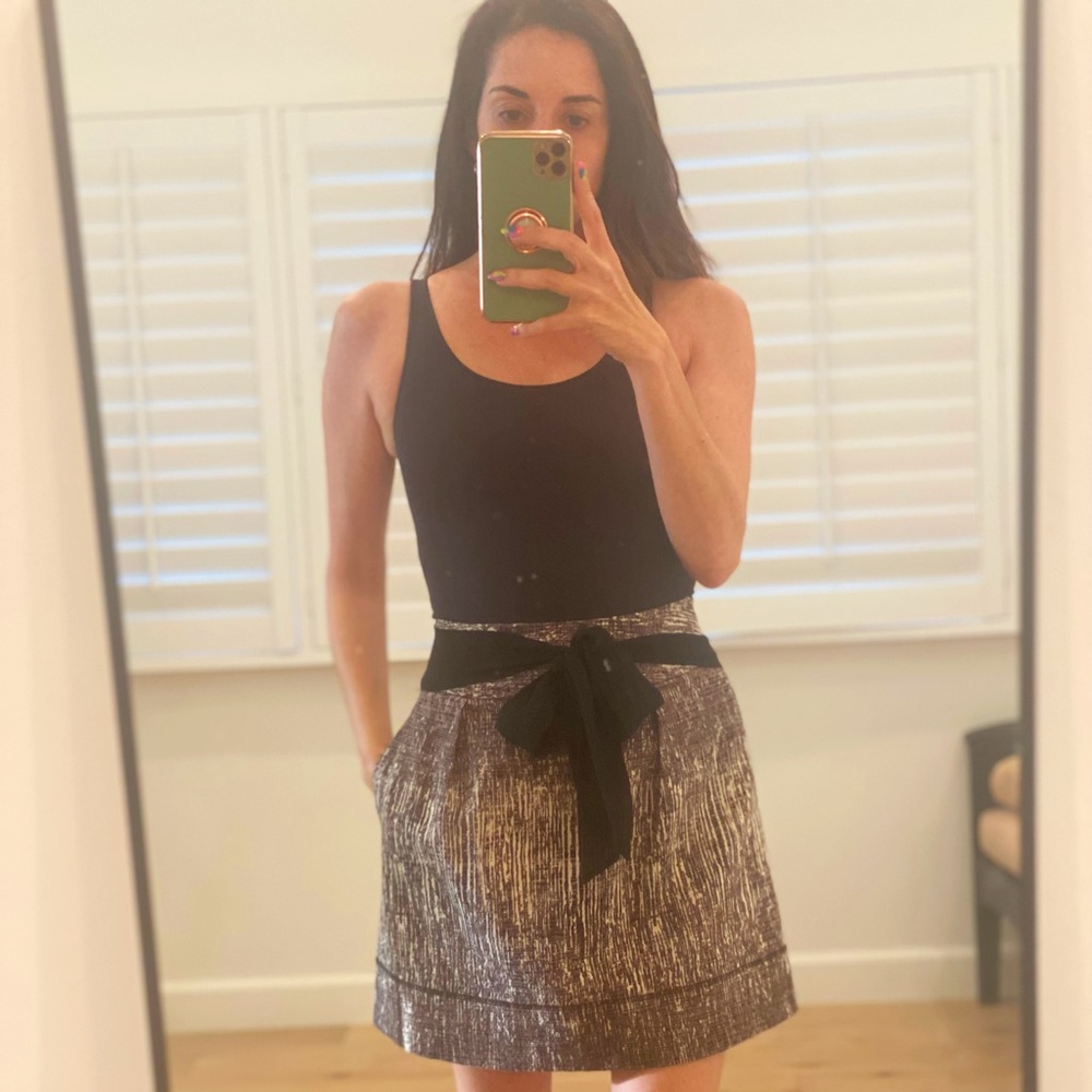 Club Monaco XS multi color neutral mini skirt with chiffon sash